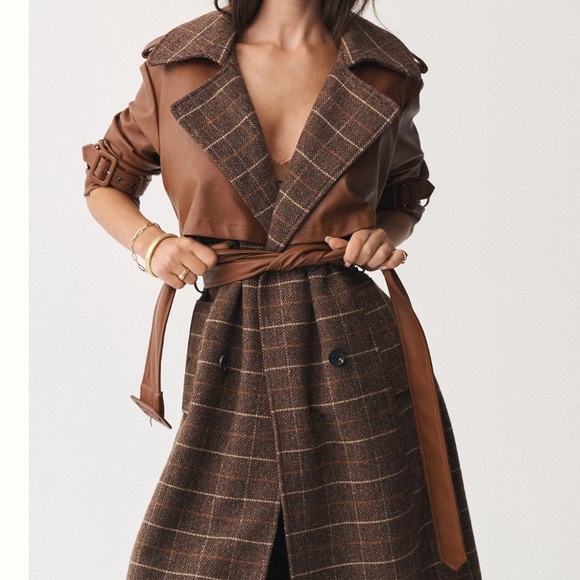 NWT Avec Les Filles Plaid Faux-Leather Belted
Trench Coat - Picture 6 of 6